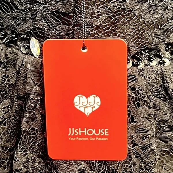 NWT JJs House Black Lace Floral Overlay V-Neck Sleeveless Beaded A-Line Dress 14 - Image 4