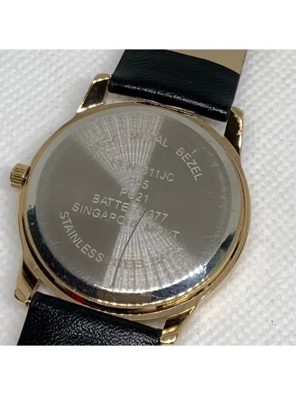 Geneva Women’s gold tone quartz watch 36mm black dial leather band running - Image 6
