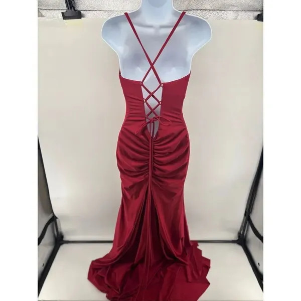 Portia and Scarlett Prom Gown Maxi Dress Women Size 4 Red Slit Lace Up Back - Image 5