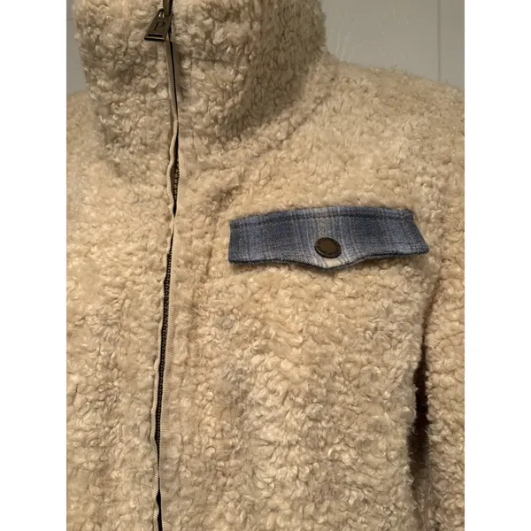 Pendleton Western Sherpa Jacket‎ Womens Medium Ivory Wool Lined Zip Fleece Coat - Image 4