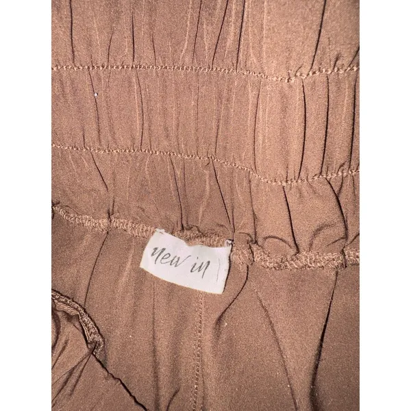 New In Women's Brown Pleated Jogger Pants S Elastic Waist Pockets Tapered - Image 8