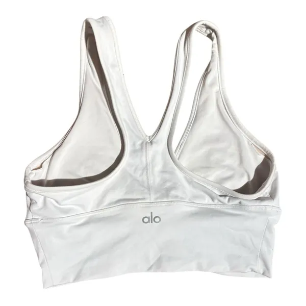 ALO Yoga White Ruched V-Neck Sports Bra - Image 5