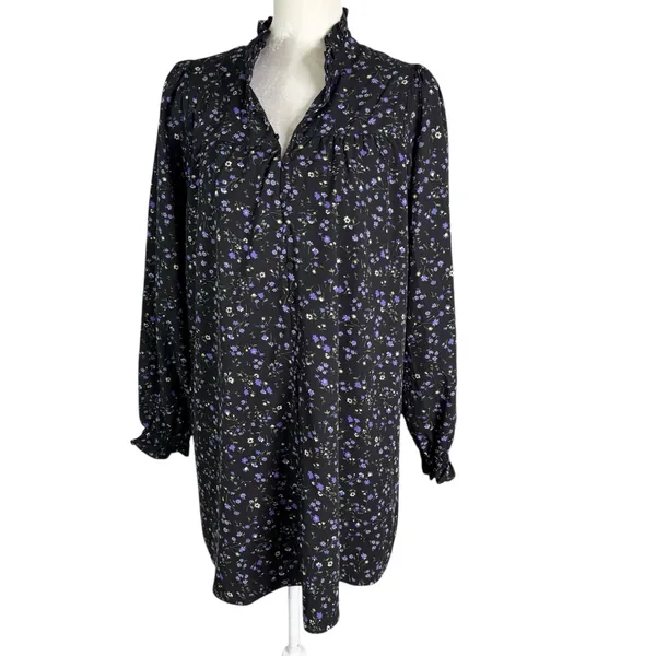 English Factory Floral Button Detail Mini Dress Black Size S - Image 5