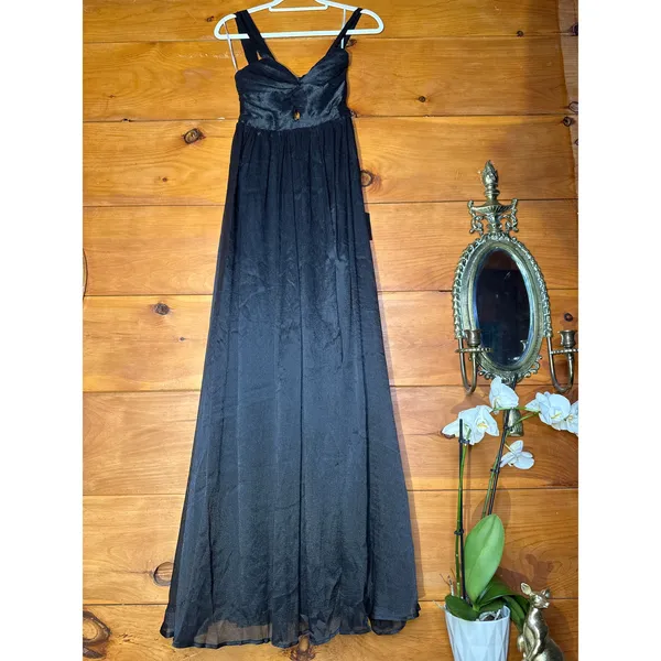 NWT Lulus Aria Black Crinkle Knotted Backless Maxi Dress Gala banquet Ball Sz L - Image 2