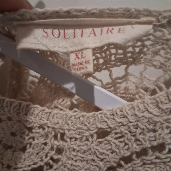 Solitaire Crochet Ruffle Peplum Top Beige Boho Cottage Festival Hippie size XL - Image 2