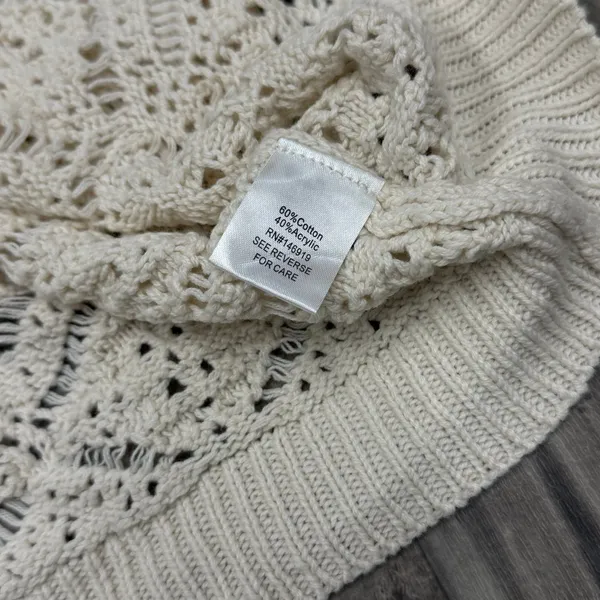 Cream crochet knit collared pointelle sweater Size M - Image 6