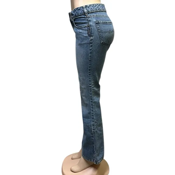 Vintage Silver Mid Rise Blue Jeans Flare Denim Made In Guatemala Womens 30 32 - Image 4