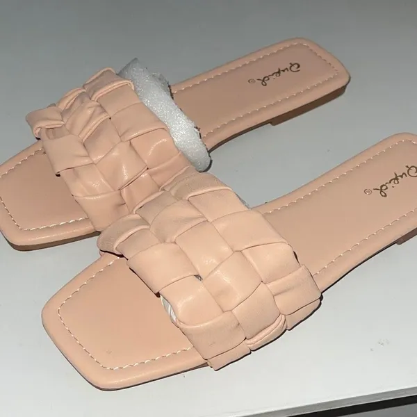 Qupid Blush Pink Braided Leather Strap Flat Slide Sandals Shoes Size 6.0 New‎ - Image 3