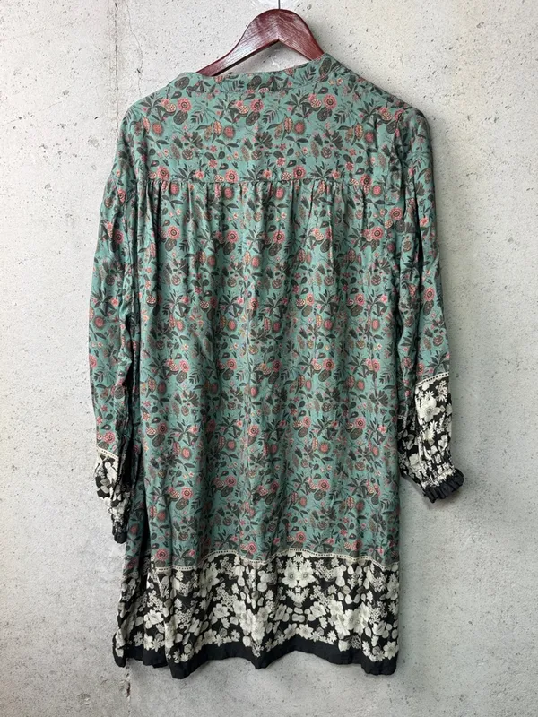 Natural Life Dara V Neck Tunic Dress Long Puff Sleeves Sage Green Floral Xl - Image 6