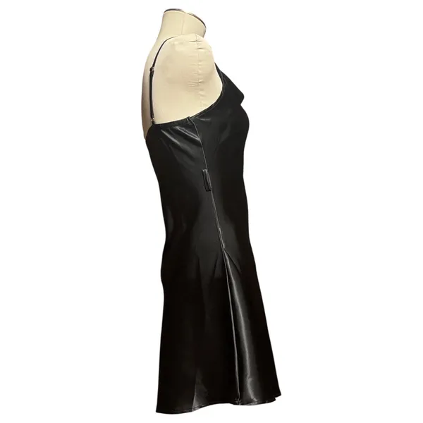 Cider Solid Satin Cowl Neck Cami Mini Dress Black Small - Image 4