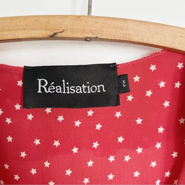 Realisation Par • The Alexandra wrap silk mini dress Red Star print ruffled - Image 6