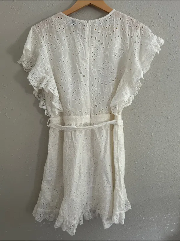 Polly White Eyelet Ruffle Mini Dress Bachelorette Wedding Shower 12 - Image 6