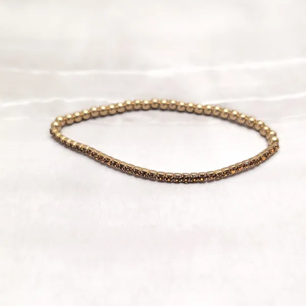 Dainty Gold Tone with Brown Gems Stretch Bracelet - Image 5