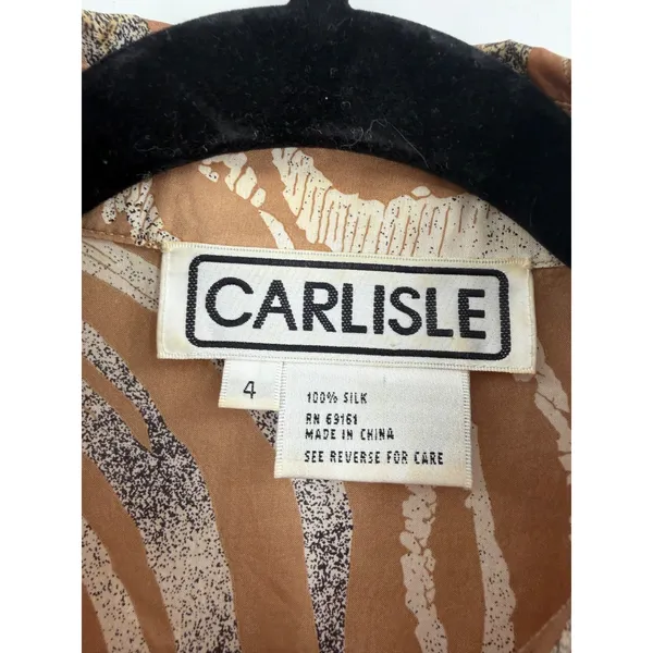 Carlisle Silk Blouse Womens Size 4 S Tan Zebra Print Y2K Safari Quiet Luxury - Image 2