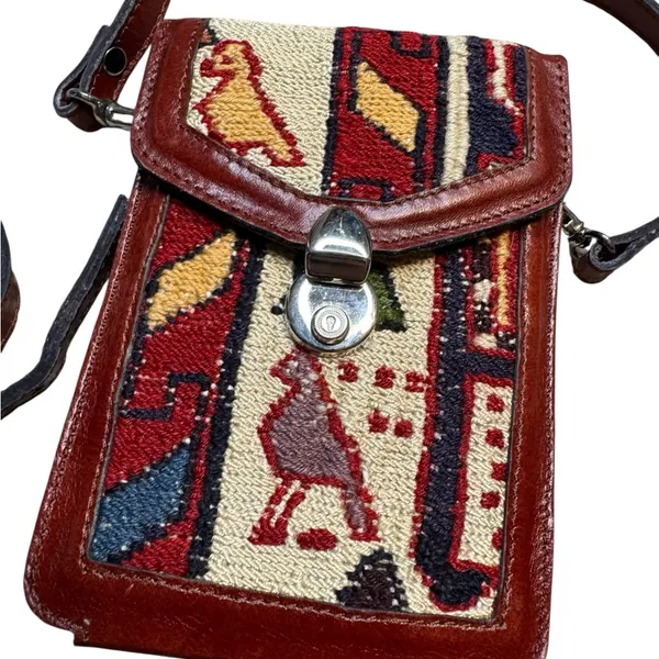 👜 Vintage Kilim Turkish Leather Crossbody Bag Rug Tapestry Organizer Purse 👜‎ - Image 4