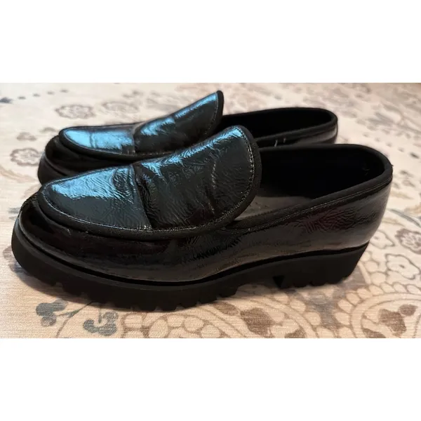 Donald Pliner Eclipse Black Crinkle Patent Platform Loafers 7 - Image 3