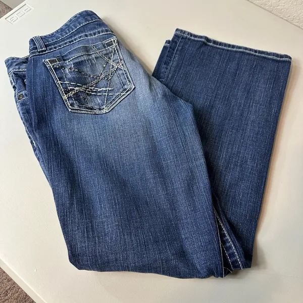 BKE Buckle Mid Rise Dark Wash Distressed Embellished Bootcut Kate Jeans Size 30 - Image 12