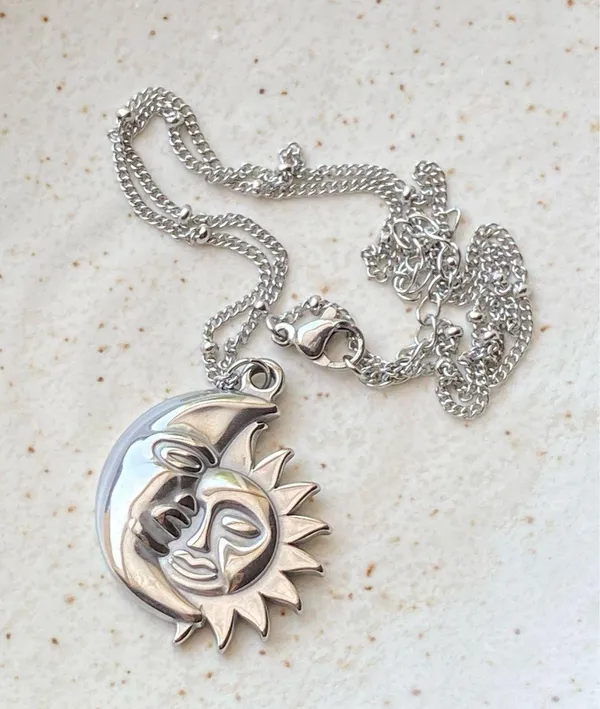 Handmade stainless steel whimsical vintage boho style sun & moon necklace🌛🌞 - Image 5