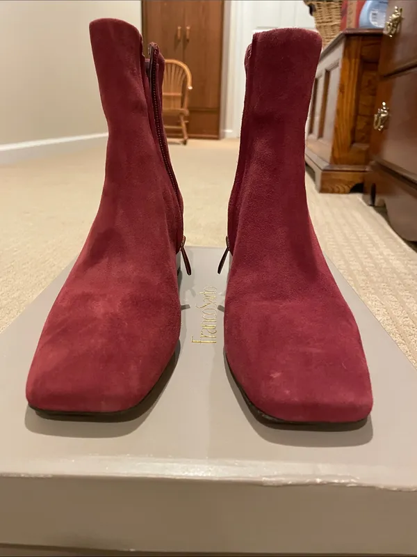 Franco SartoWomen's Burgundy Suede Square-Toe Ankle Boots - Image 3