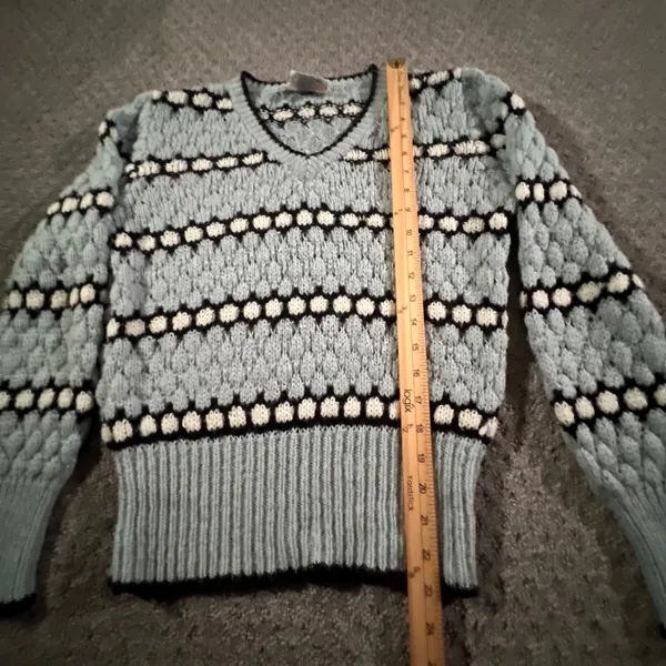 Western Connection‎ Sweater Womens Medium Blue Vintage 80s Popcorn Knit V-Neck - Image 7