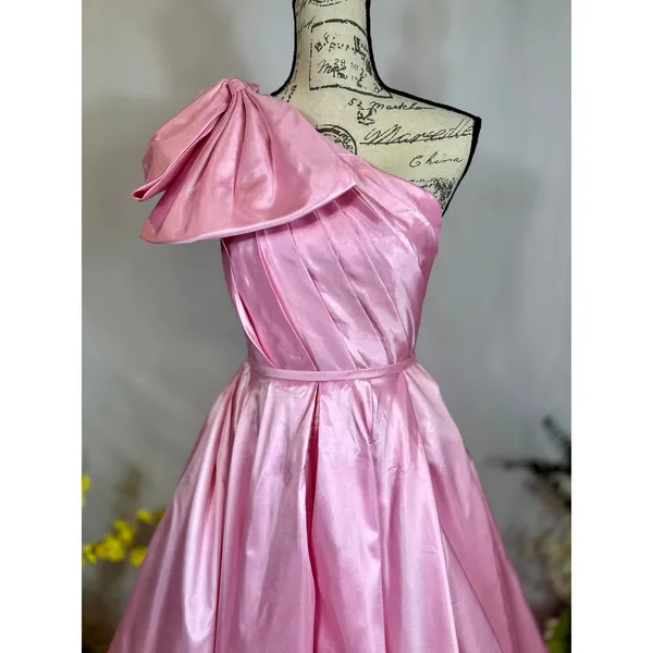 Mac Duggal One Shoulder Large Bow Pleated Gown Ice Pink 2 - Image 8