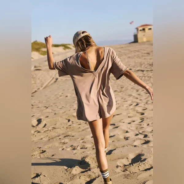 NWOT Free People Hot Shot Tee Romper Mocha Latte Brown Tan - Image 2