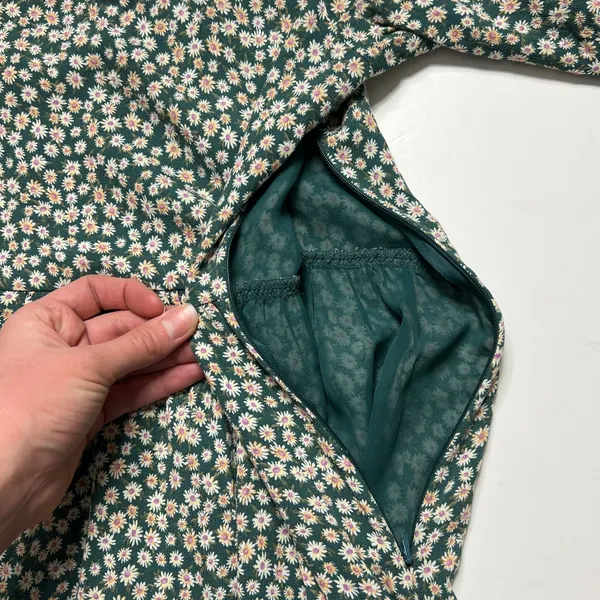 American Eagle Green Floral Babydoll Dress XL Scoop Back Tie Tassels - Image 5