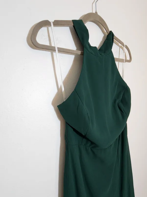 Lulus Emerald Green Halter Formal Dress Front Slit Sleeveless Sz Medium NWT Flaw - Image 5