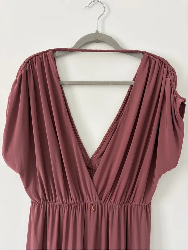 MISA Los Angeles Cap Sleeve V Neck Braided Tie Back Flowy Boho Maxi Dress NWT Rose Brown Sm - Image 3