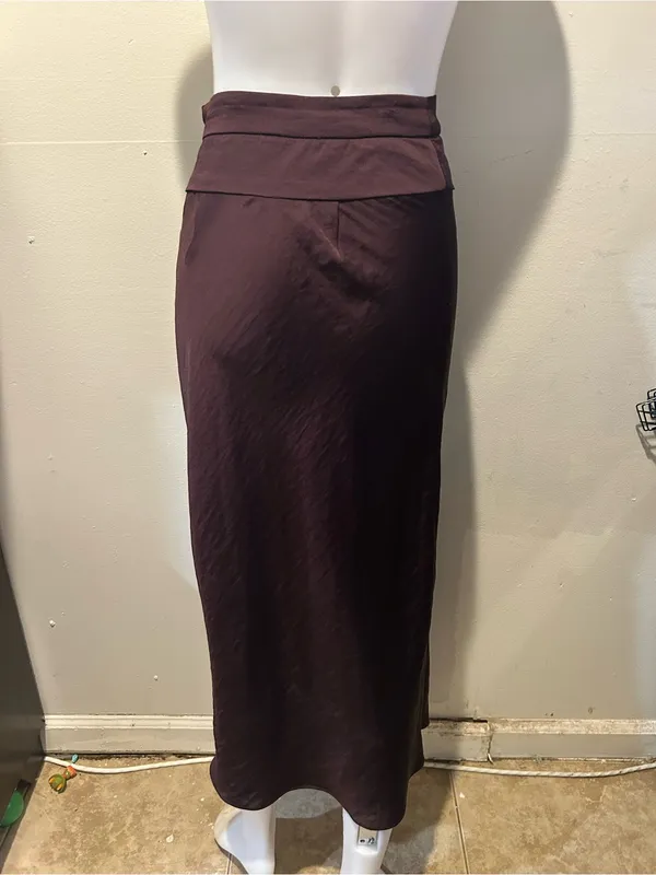 Free People Chocolate Brown Satin Maxi Skirt - Image 3