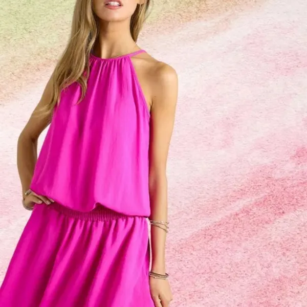 ✨NWT‎ ADORA Halter Neck Smocking Waist Dress Pink - Image 2