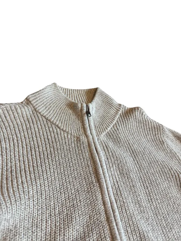L.L. Bean Zip-Down Cardigan Sweater Ribbed Stretch Light Grey Size Large Women's - Image 2