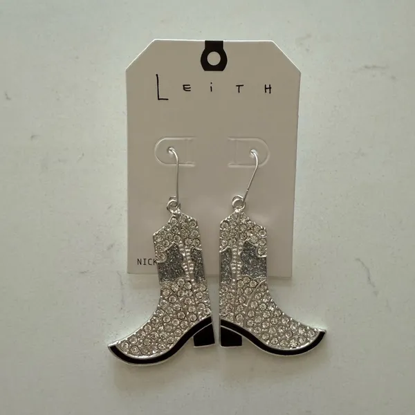 Nordstrom Leith Cowboy‎ Boot Drop Earrings - Silver Tone - NWT - Image 3