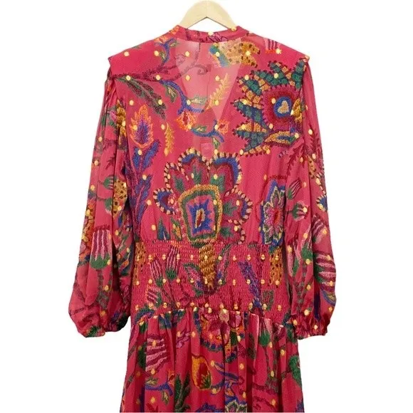 NWT Farm Rio Sunset Tapestry Floral Long Sleeve Boho Maxi Dress Warm Red Size XS - Image 8