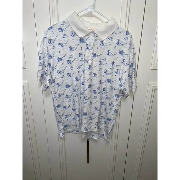 Talbots Women's Polo Shirt Golf Print White‎ Short Sleeve Size Large Casual - Image 2