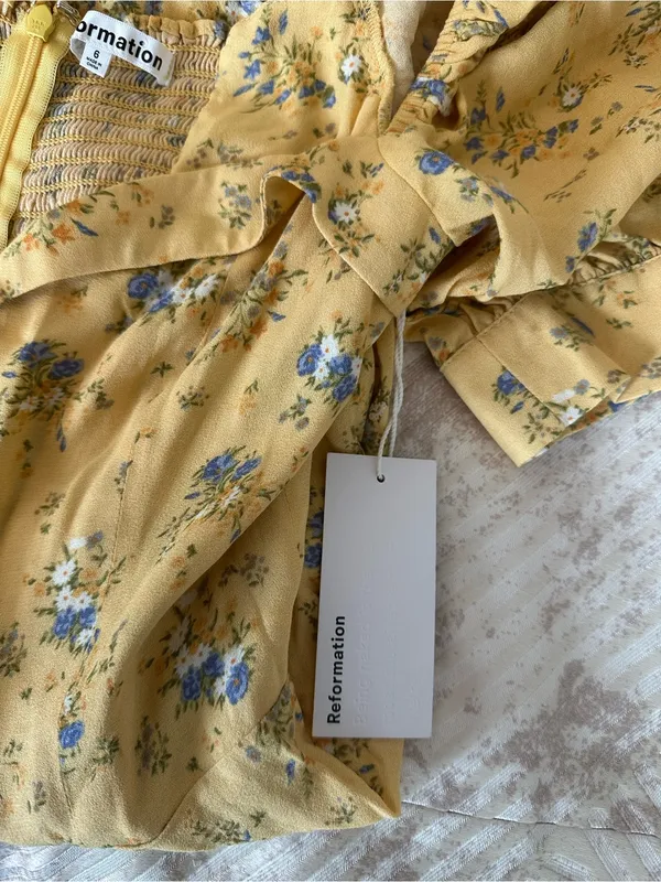 Reformation Yellow Floral Puff-Sleeve Mini Dress - Image 12