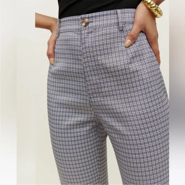 Reformation Franklin Pant Light Blue Check Plaid Print NWT Size 6 - Image 2