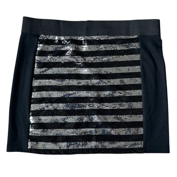Planet Gold Y2K black silver sequin micro mini skirt large party glam indie sleaze clubwear - Image 3