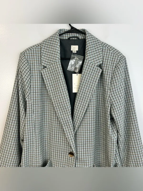 NWT A New Day Plaid White Blue Brown Oversized Preppy Blazer Jacket Size XXL - Image 3