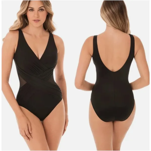 Miraclesuit Illusionists Crossover One Piece Swimsuit Black Slimming Womens US 8 - Image 2