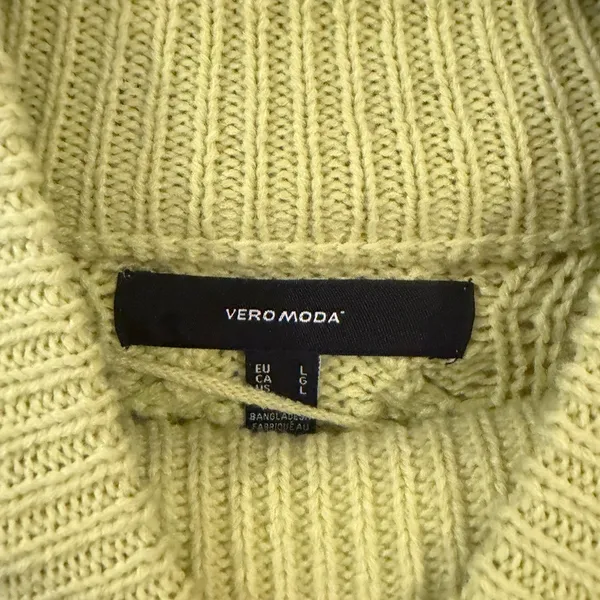 Vero Moda Lime Green Cable Knit Mock Neck Sweater Pointelle Pullover Women Large - Image 3