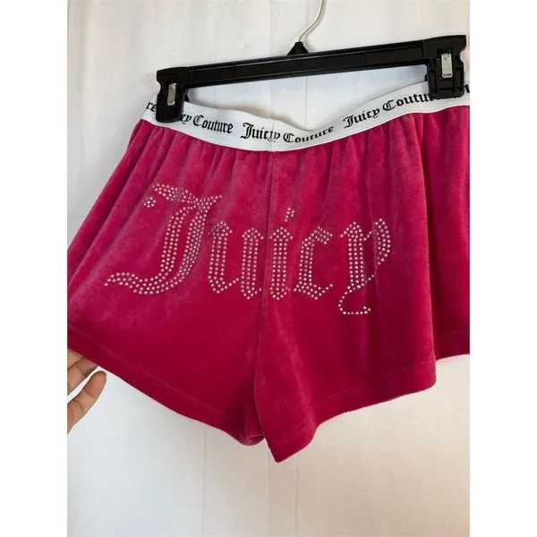 Juicy Couture Shorts Womens S Hot Pink Velour Rhinestone Logo Lounge Sleep - Image 6