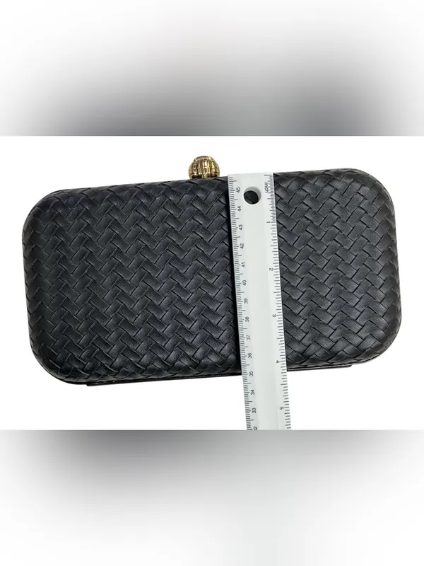 A New Day Black Woven Clutch Crossbody Bag Gold Chain Evening Purse Wedding - Image 7