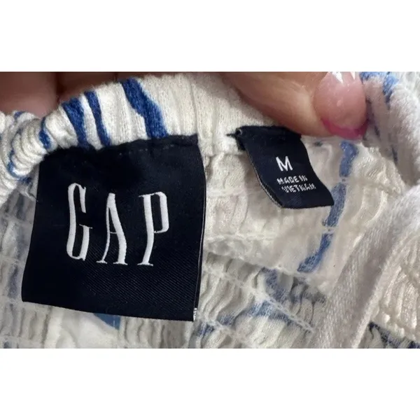 Gap Linen-Blend Smocked Corset Midi Dress Blue & White Floral Size Medium - Image 6