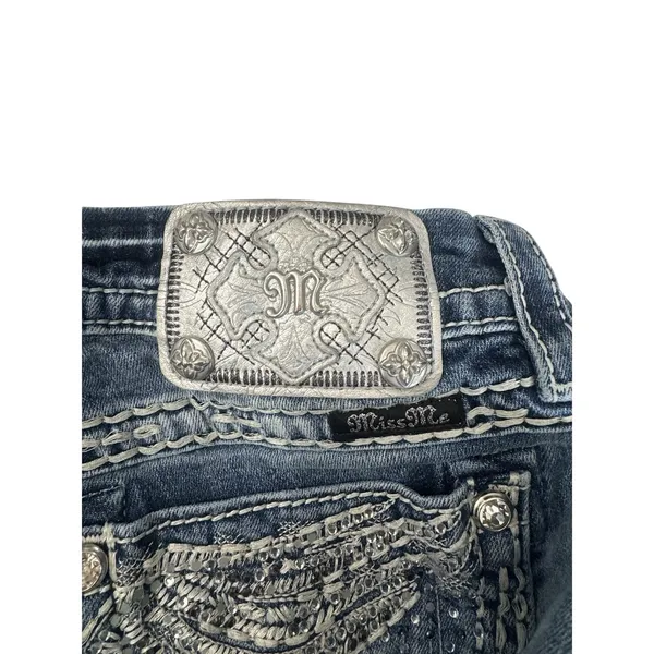 Miss Me Jeans Size 27 Womens Mid Rise Easy Crop Blue Distressed Embellished - Image 7