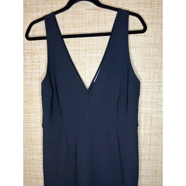 Abercrombie & Fitch Black V-Neck Midi Dress Large Tulip Hem Sleeveless Cocktail - Image 2