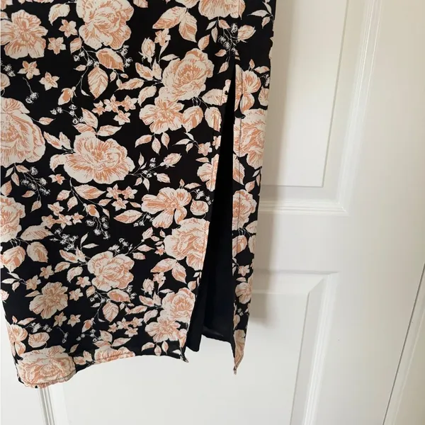Abercrombie & Fitch Black Pink Floral Tie Front Midi Dress Size S Adjustable - Image 6
