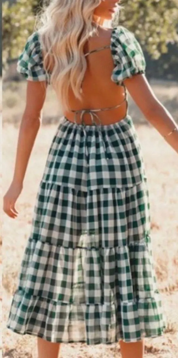 Mable green gingham backless dress - Image 3