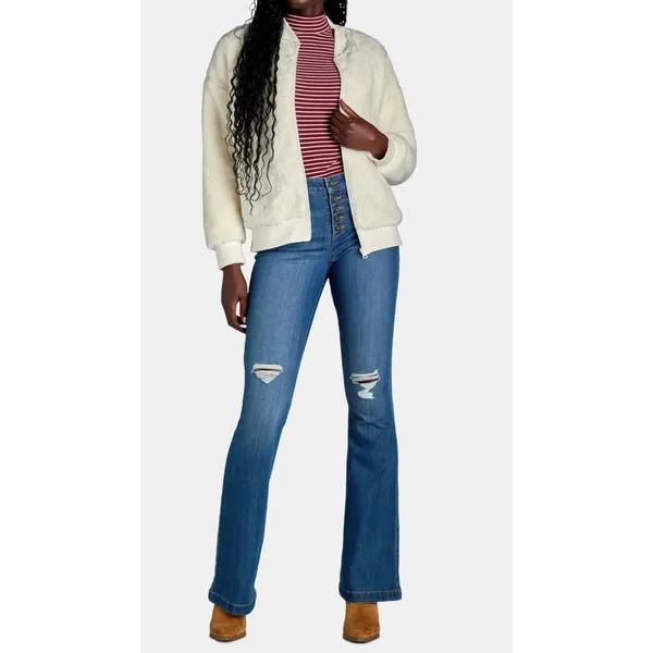 Time and Tru Womens Jacket Size S Winter White Fleece Bomber Midweight Zip Up - Image 4