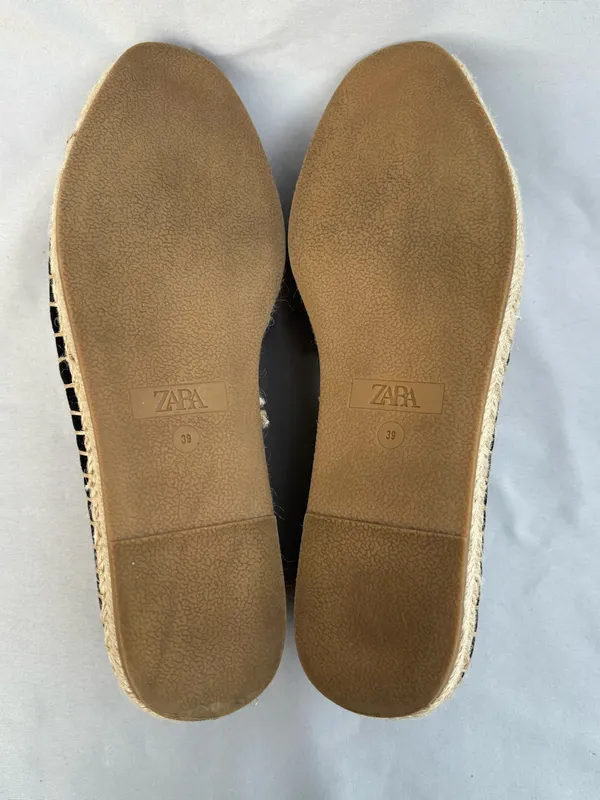 Zara Black Swede Espadrille Flats with Gold Buckle 39 - Image 10